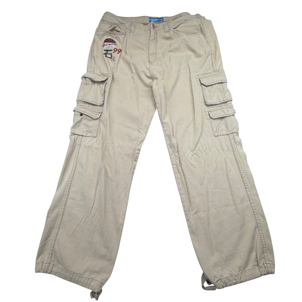 Rocawear Cargo Pants Mens 40/34 Khaki Baggy Y2K Embroidered Graphic Hip Hop